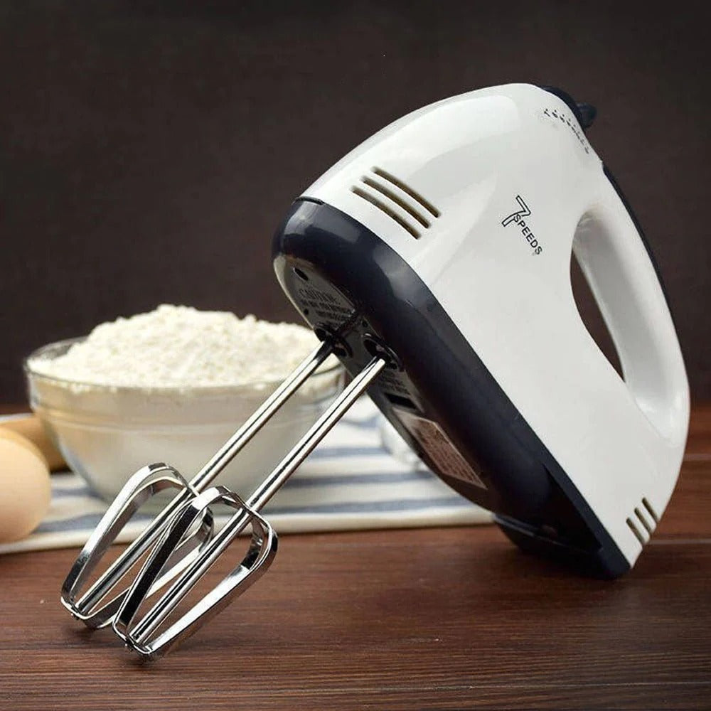 7-Speed Electric Hand Mixer – A versatile kitchen tool with stainless steel attachments and 150–200W power, perfect for baking and everyday mixing needs.