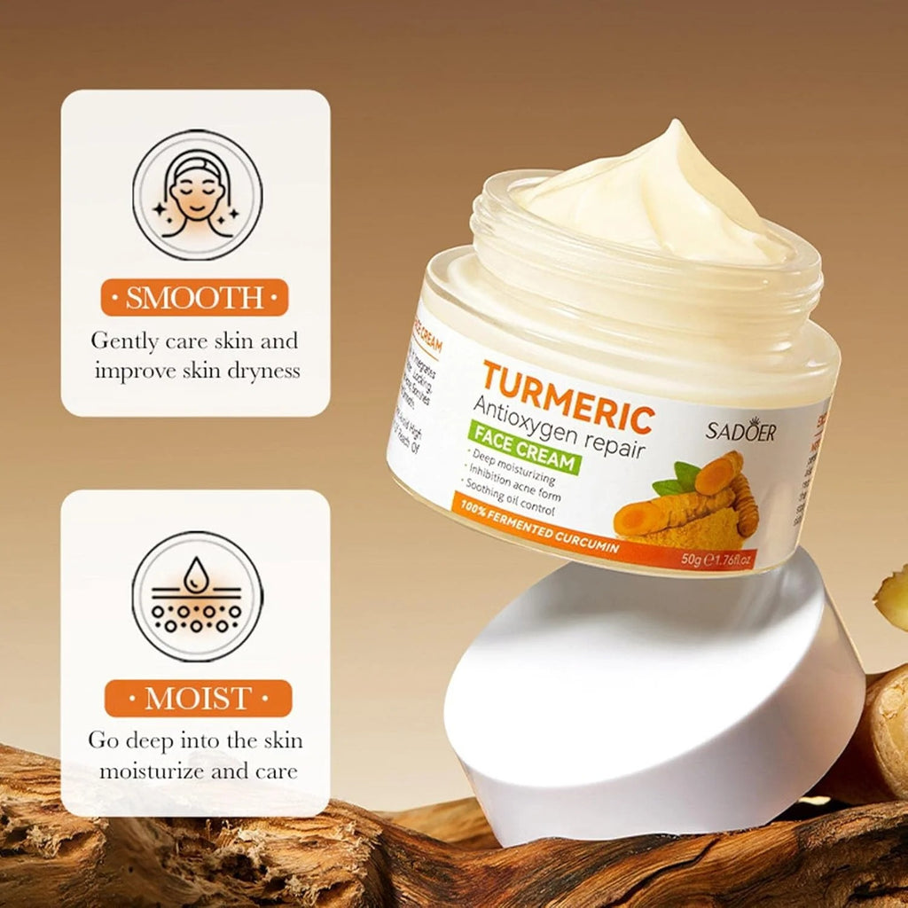 SADOER Turmeric Face Cream 50g – Anti-Acne, Deep Moisturizing & Brightening Face Cream with Fermented Curcumin