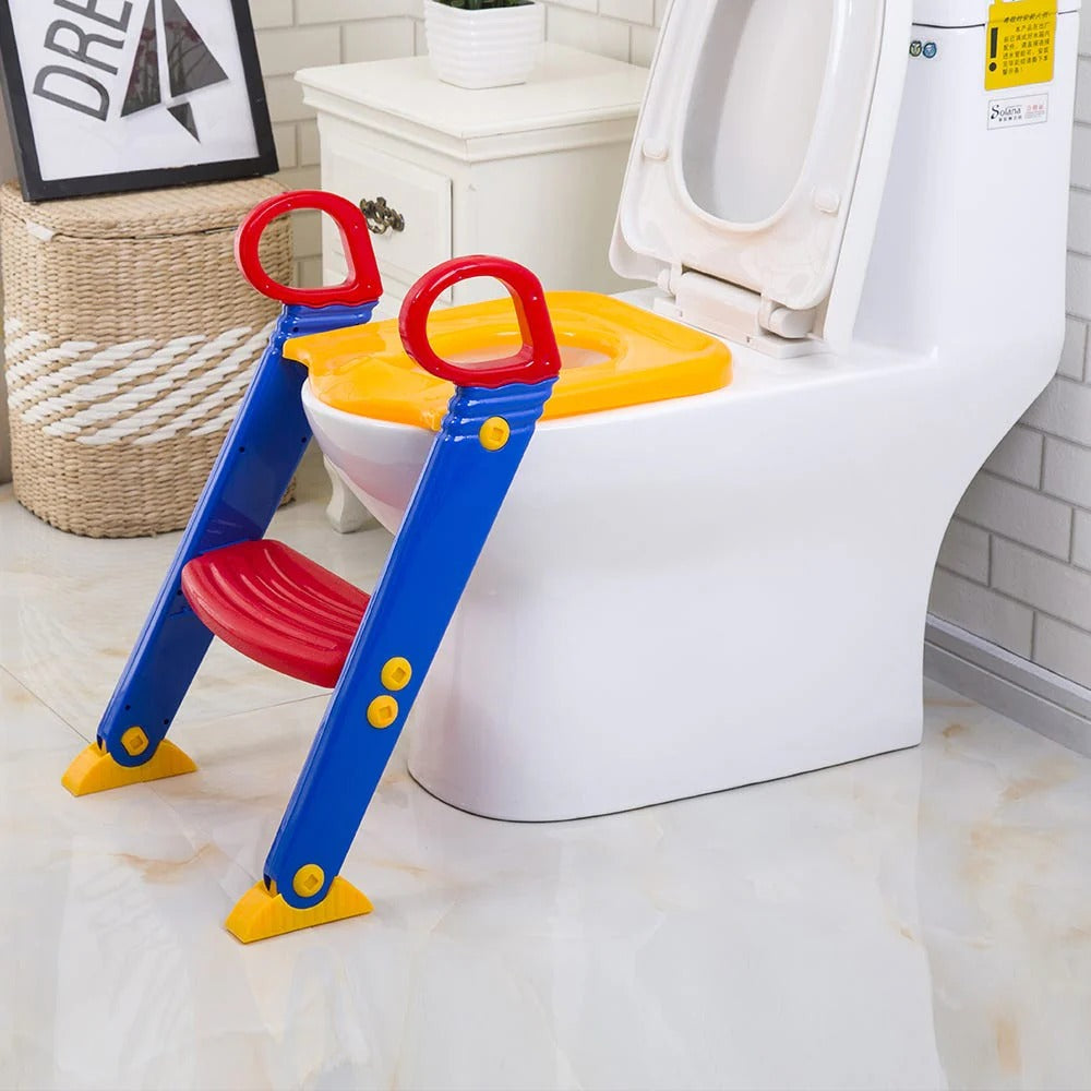 Children Toilet Ladder – A foldable, colorful potty training seat with sturdy steps and handrails, helping toddlers transition to the adult toilet with confidence and safety.
