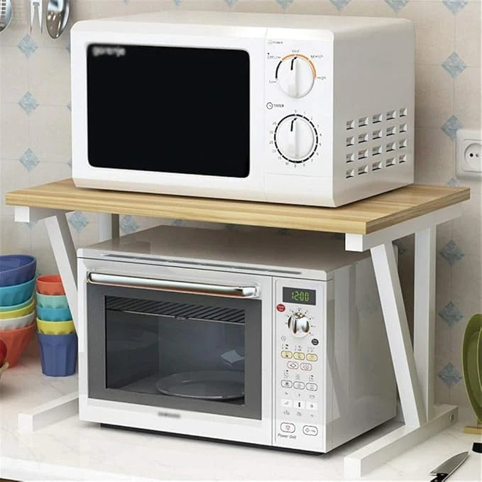 Wooden Microwave Oven Rack  🍽️ Wooden Microwave Oven Rack – 2-Tier Kitchen Organizer 🧺✨
