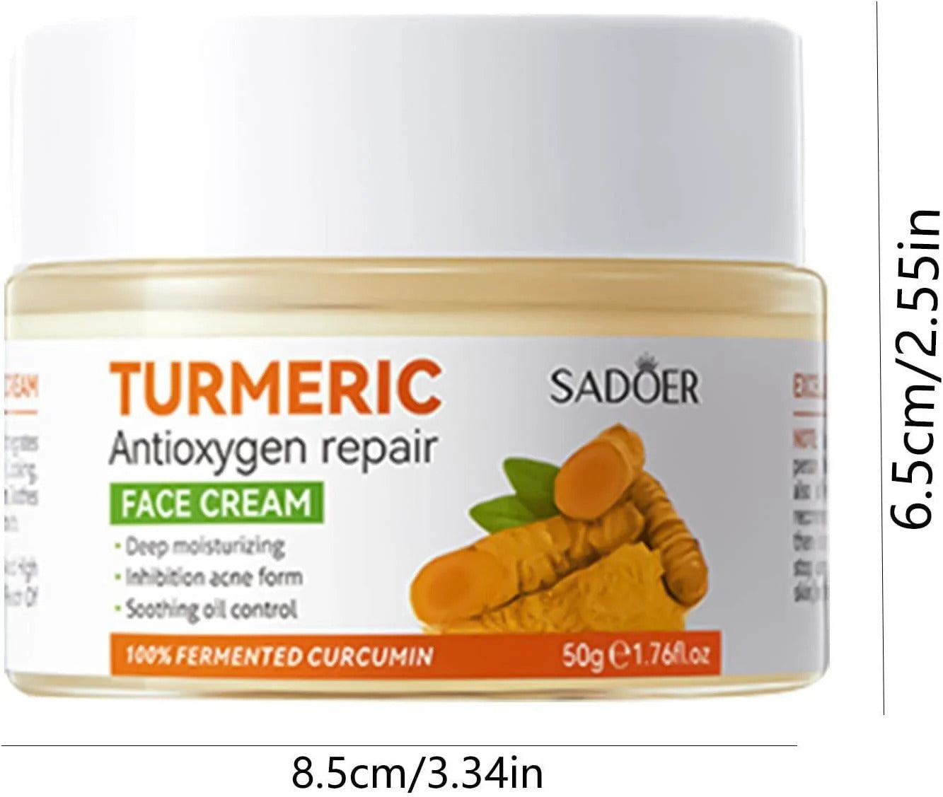 SADOER Turmeric Face Cream 50g – Anti-Acne, Deep Moisturizing & Brightening Face Cream with Fermented Curcumin